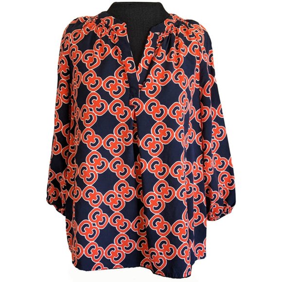 crown & ivy Tops - Crown & Ivy Black & Orange Top Blouse Tunic Petite Large 3/4 Puff Sleeves